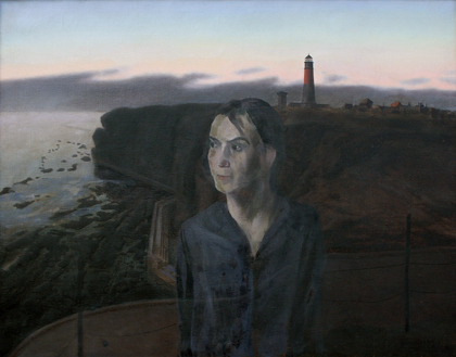 Wilhelm Schnarrenberger: Landschaft mit Frau und Leuchtturm, 1927