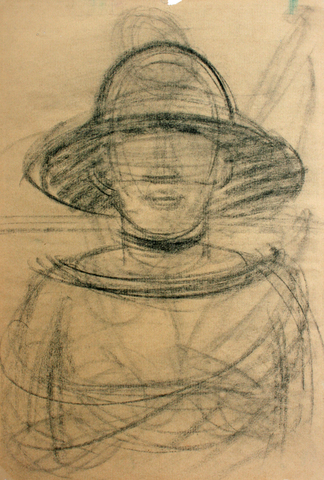 Hermann Glöckner: Frau mit rundem Hut, frontal, 