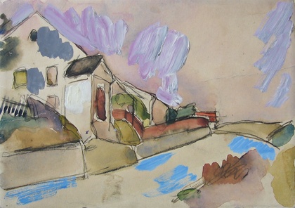 Albert Wigand: Heiligenhäuschen am steigenden Hang, Zwickau, Böhmen [WVZ B 1940-23], 1940