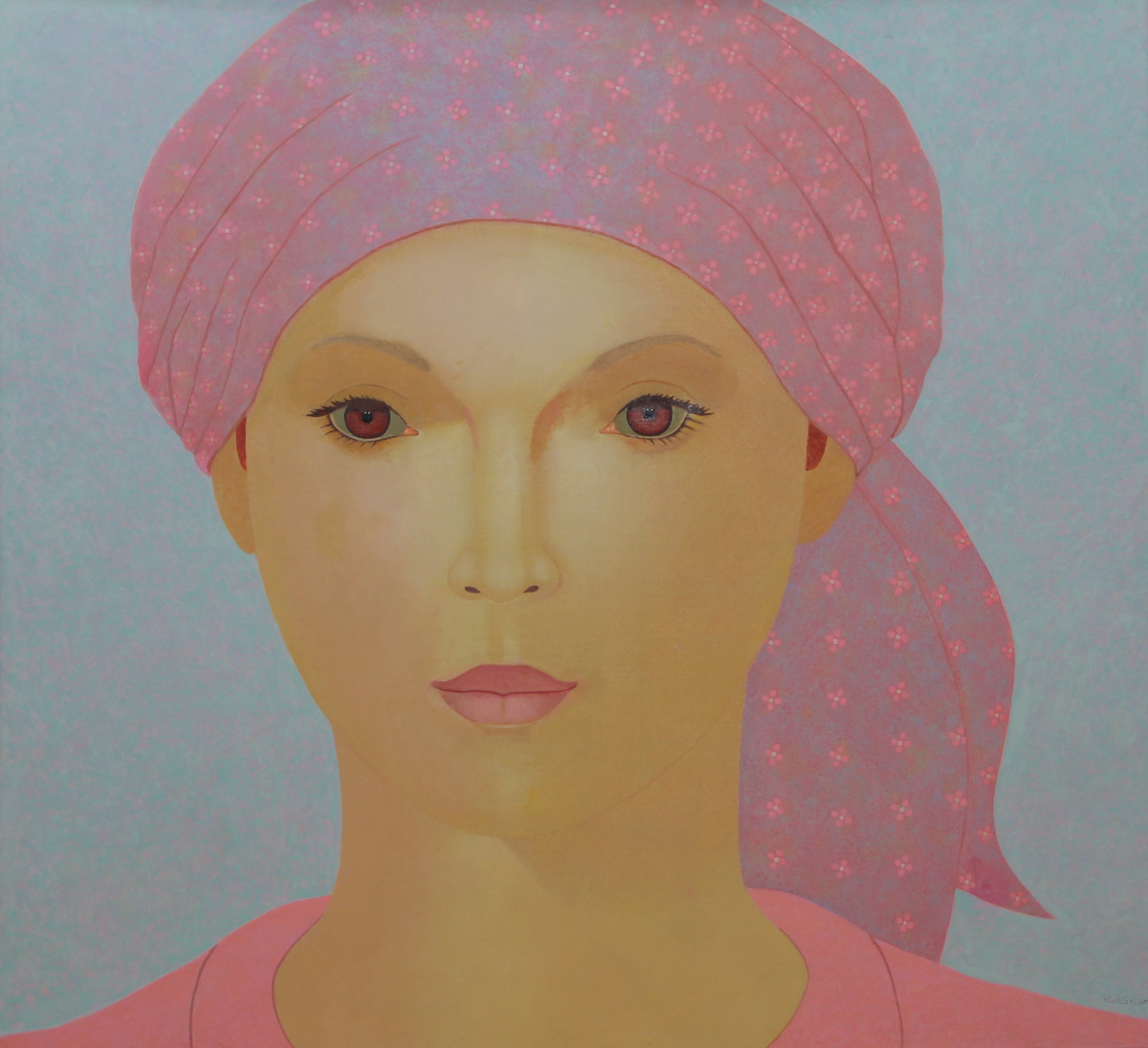 Frau mit geblümten Tuch