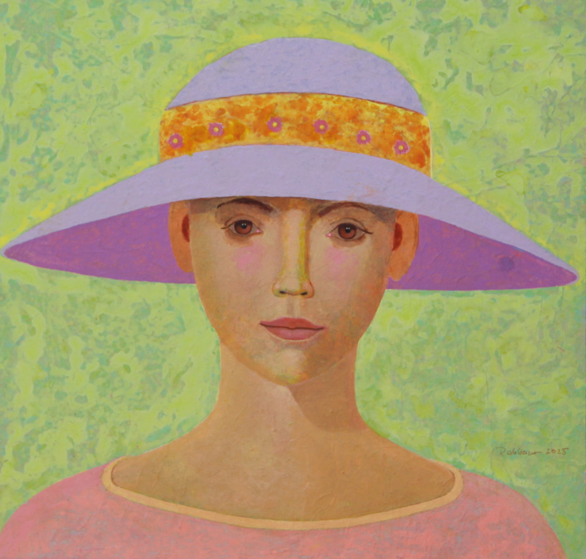 Frau mit hellblauem Hut