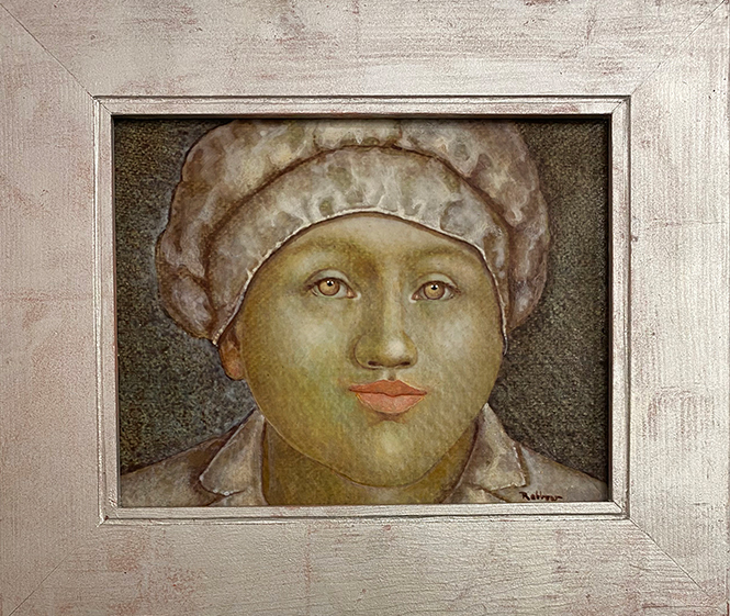 Frau mit Ballonmütze