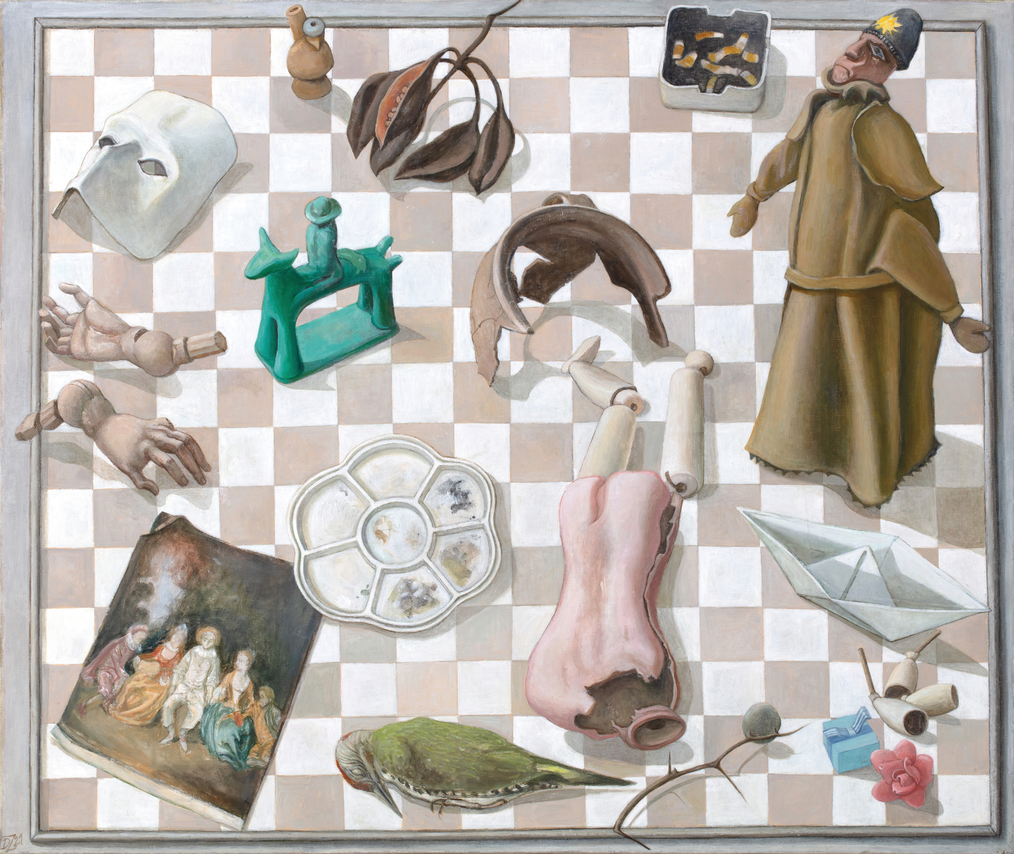 Stillleben mit Watteau auf Schachbrett