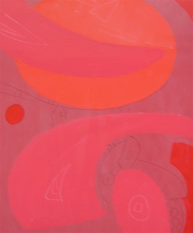 Max Ackermann: o.T. Komp. in Pink mit Rot, 1971