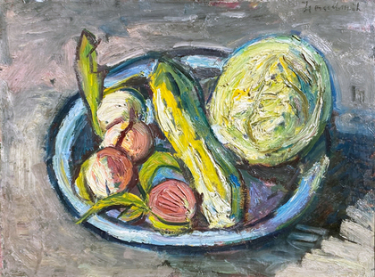 Ernst Hassebrauk: Gemüse in blauer Schale, O.J. um 1955