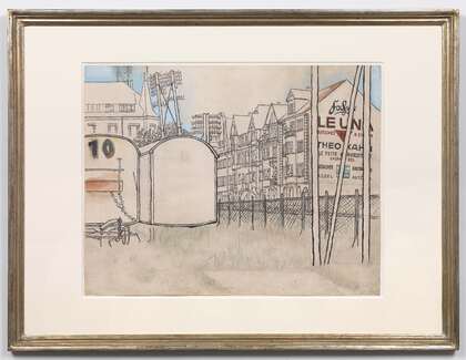 Hermann Sprauer: Abgestellte Möbelwagen (Offenburg), 1930